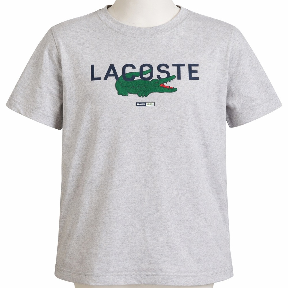 Boys size 4T Lacoste Heather Gray Tee with Iconic Green Logo